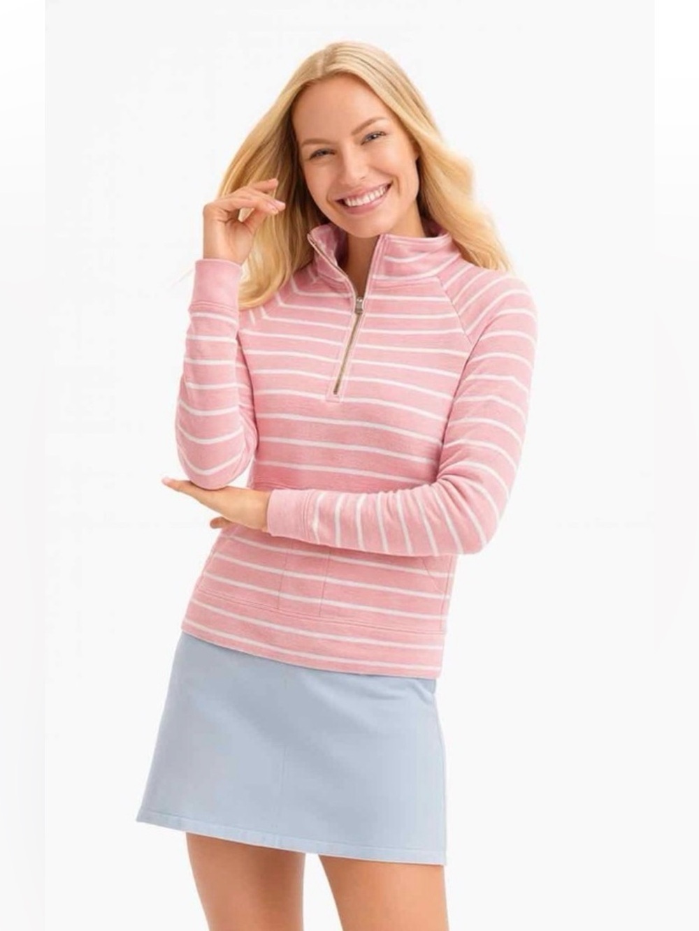 RNWK Renwick‎ Golf Striped 1/4 Zip Sweatshirt Pink Tennis Prep Preppy Casual. 10